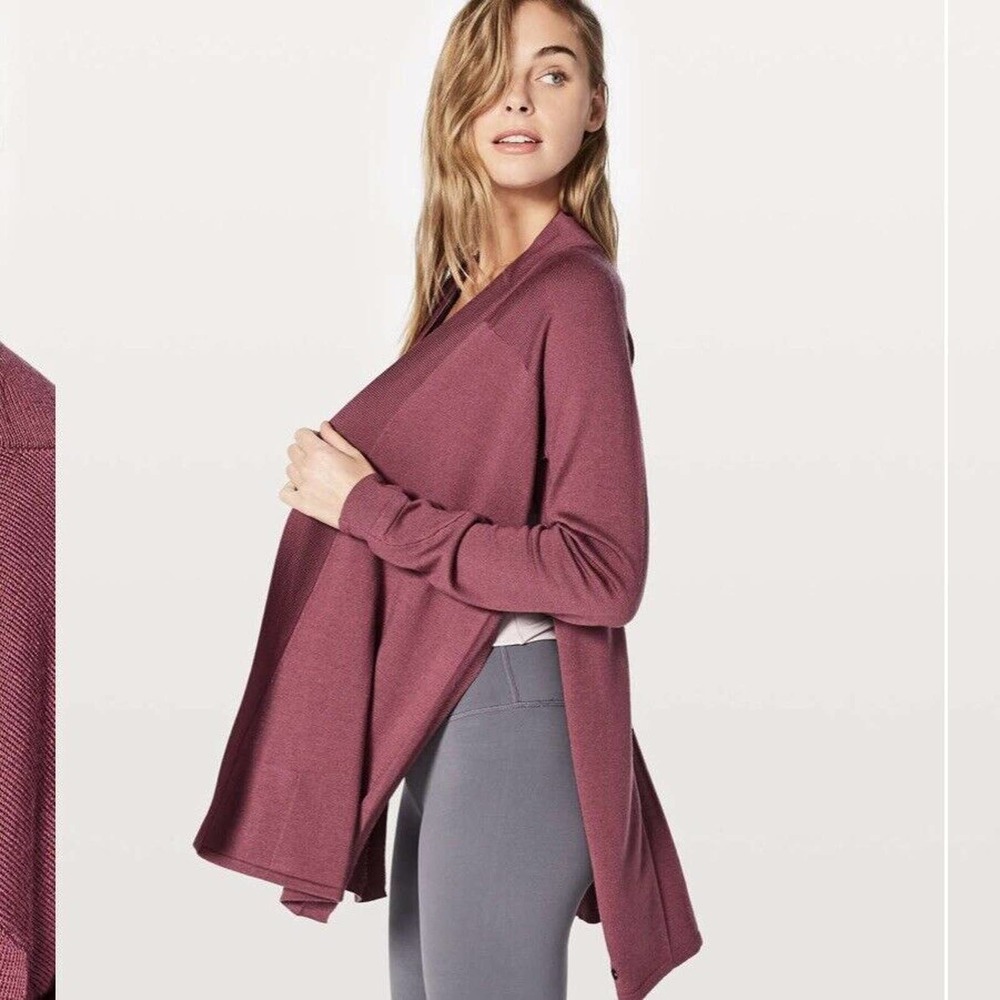 Lululemon Blissful Zen Cardigan Sweater Merlot Red Long Sleeve Open Front